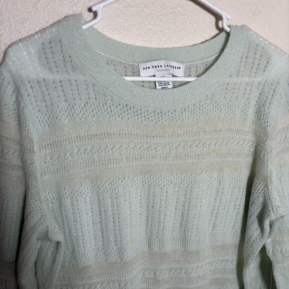 New York Laundry Sweater Women's XL Green Wool Blend Sheer Eyelet Pullover NWT - Picture 3 of 8